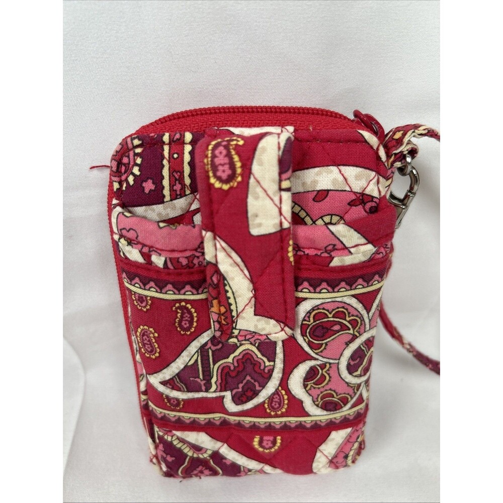 Vera Bradley Zip Around Wristlet Wallet Phone Red Rosy Posies Paisley 6" x 3.5” - Picture 3 of 10